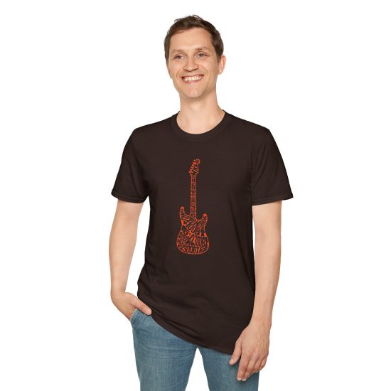 Electric Guitar Graphic T‑Shirt — Red Pattern Rock Music Tee
